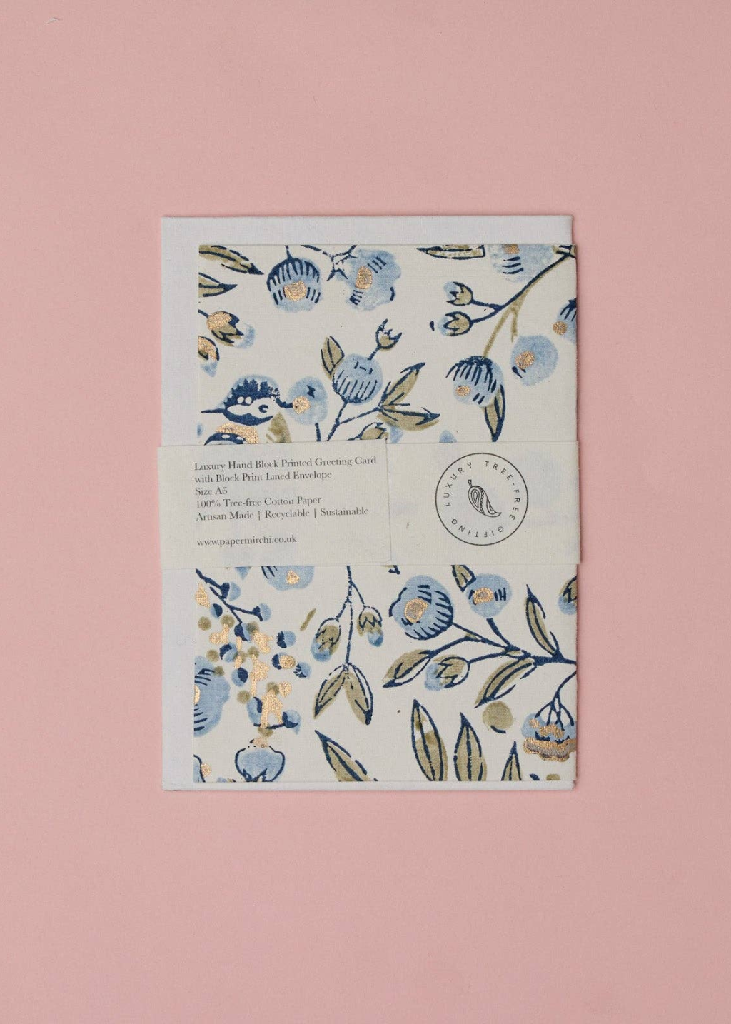 Block Printed Greeting Card - Songbird Blue Stone