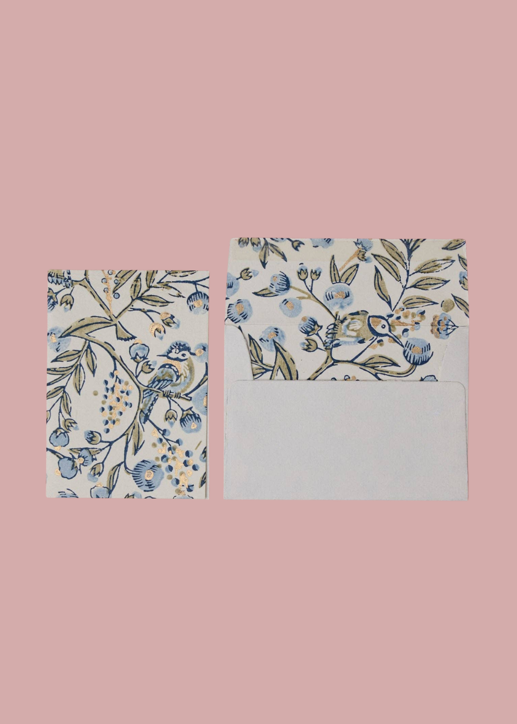 Block Printed Greeting Card - Songbird Blue Stone