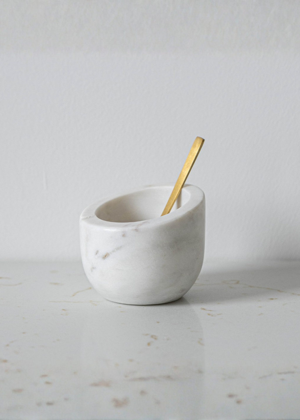 Marble Salt Cellar with Brass Inspired Spoon