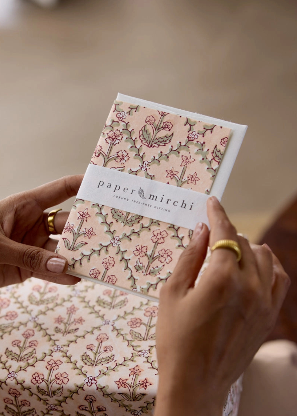 Block Print Card | Floral Lattice Terracotta
