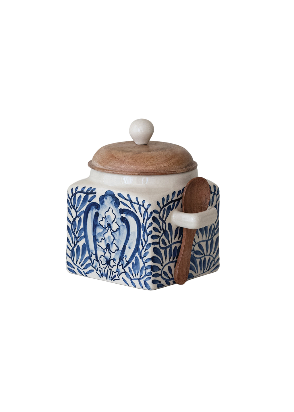 Blue Hand-Painted Canister w Lid & Spoon