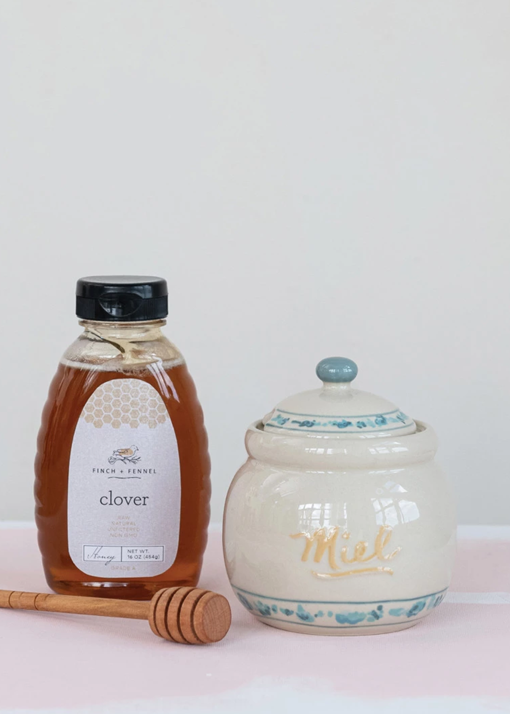 Stoneware Honey Jar w/ Wood Dipper