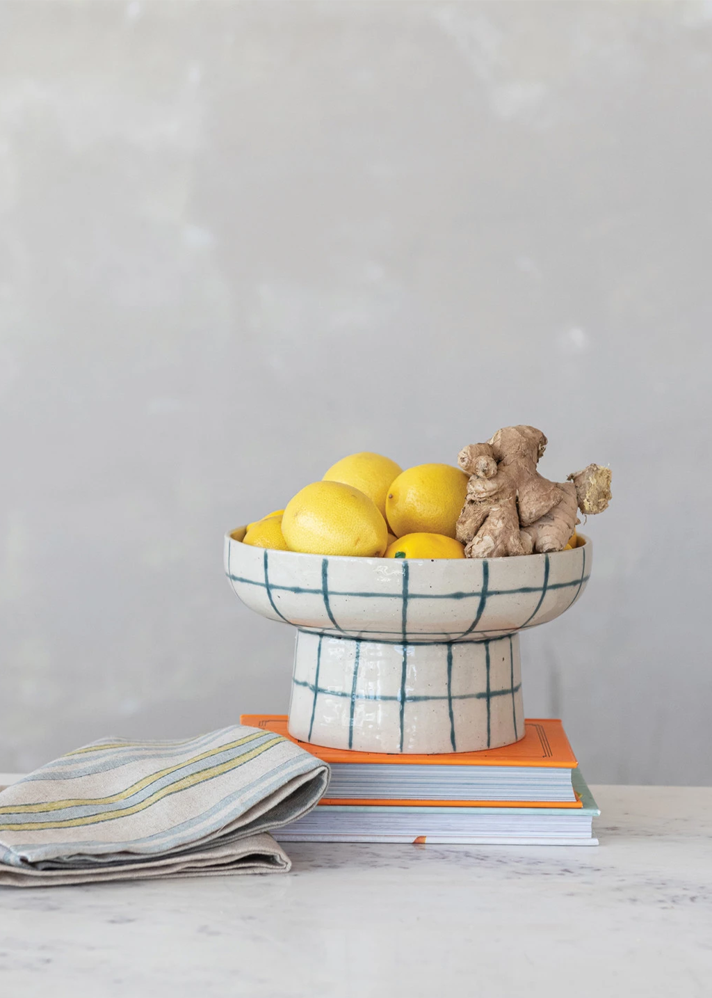 Grid Pattern Stoneware Pedestal