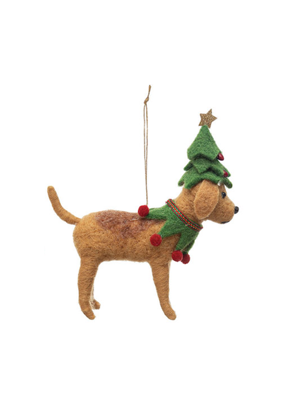 Handmade Wool Felt Dog Ornament | Elf Hat