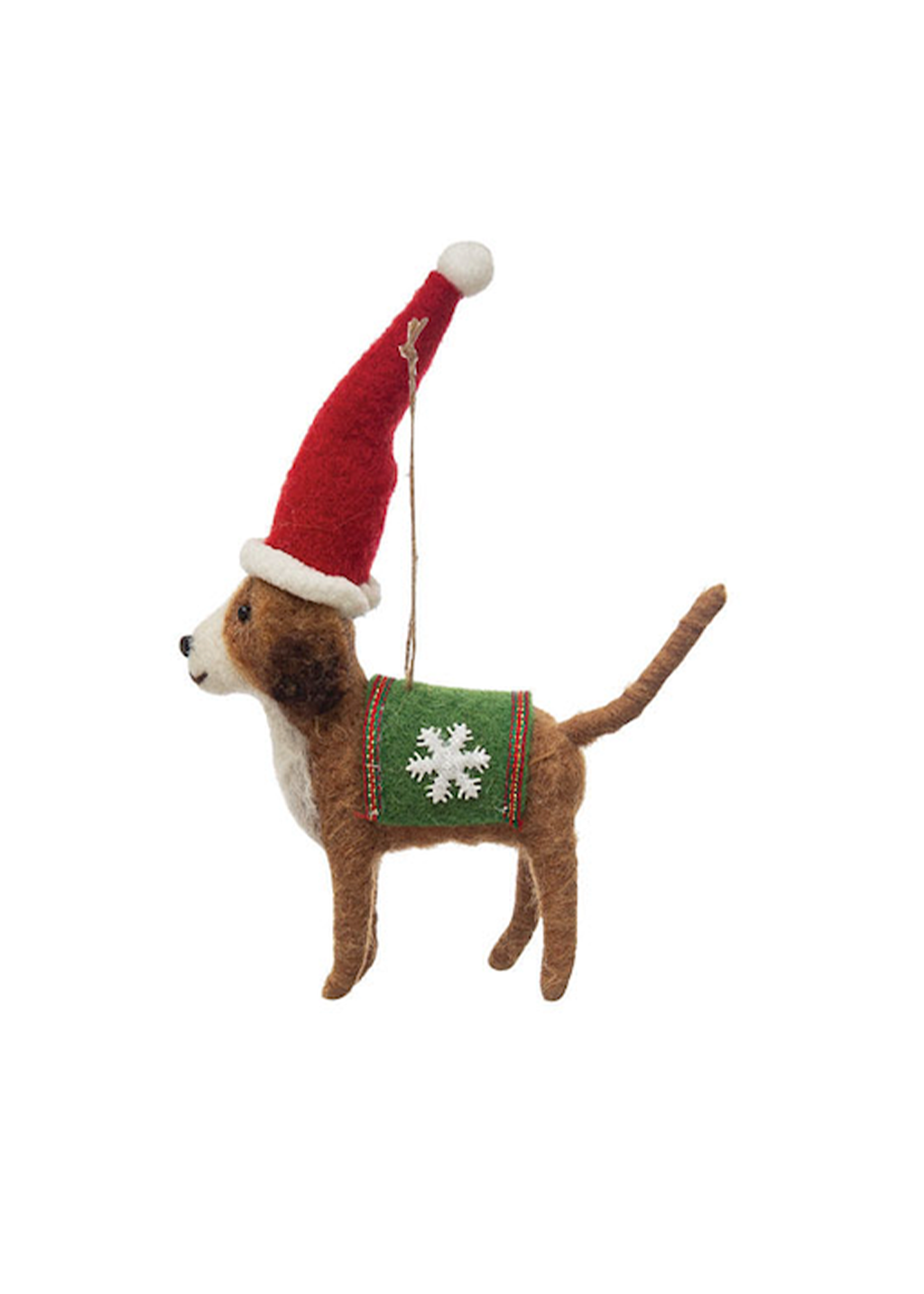 Handmade Wool Felt Dog Ornament | Santa Hat