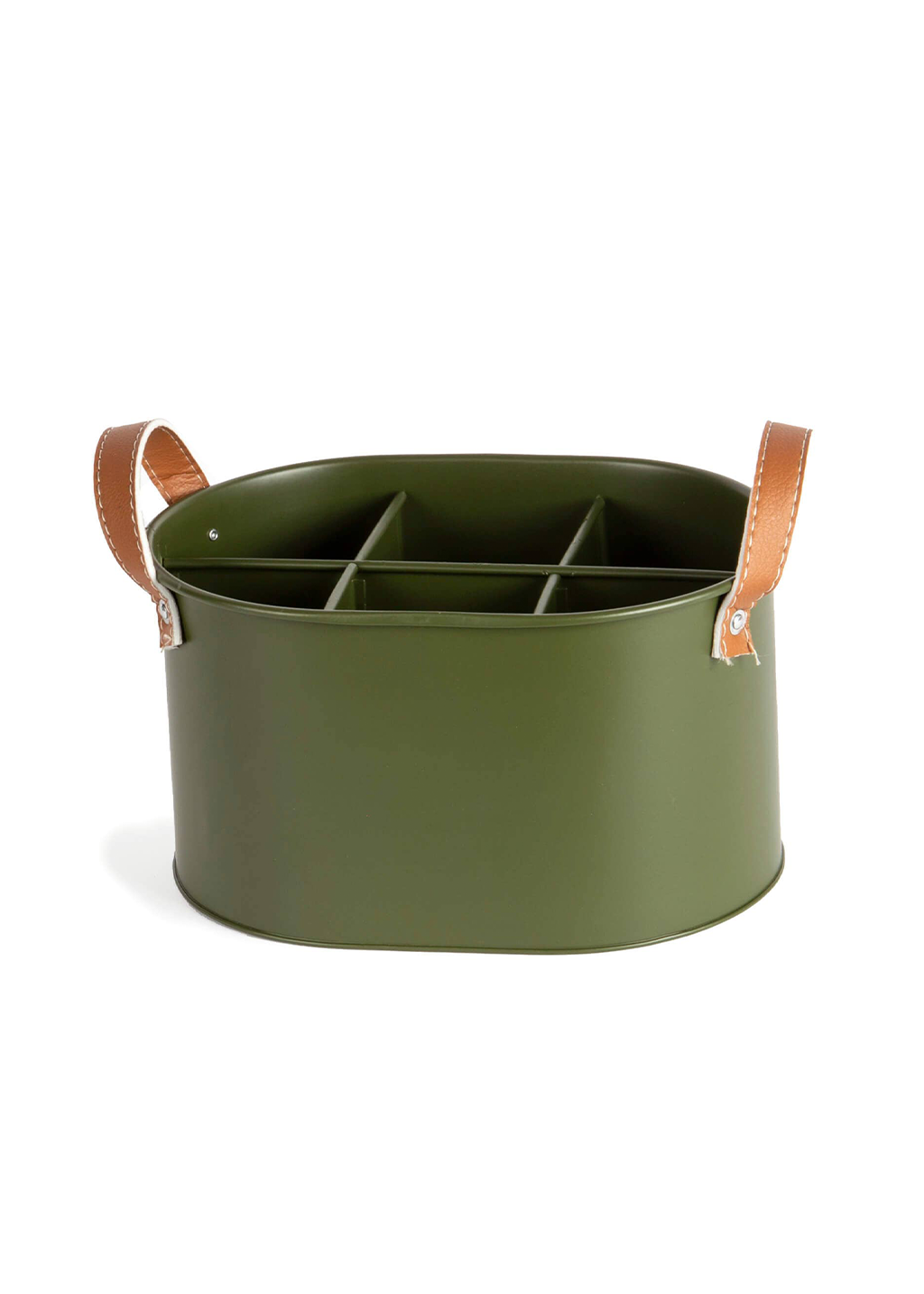 Oval Metal Divided Caddy | Dark Green