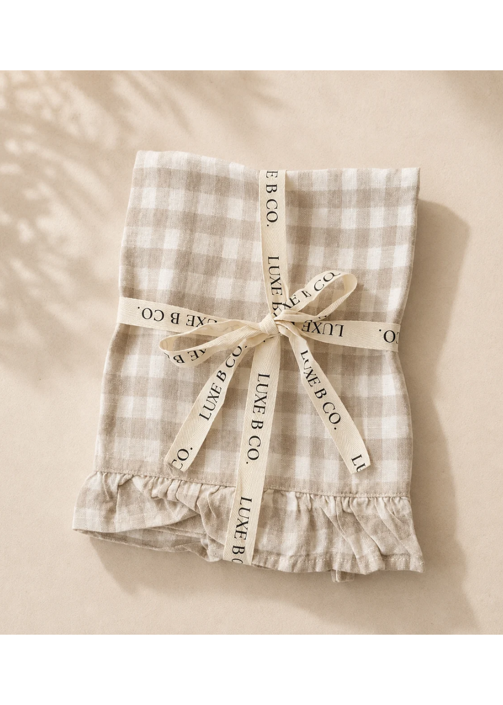 Linen Ruffle Dish Towel | Beige Gingham