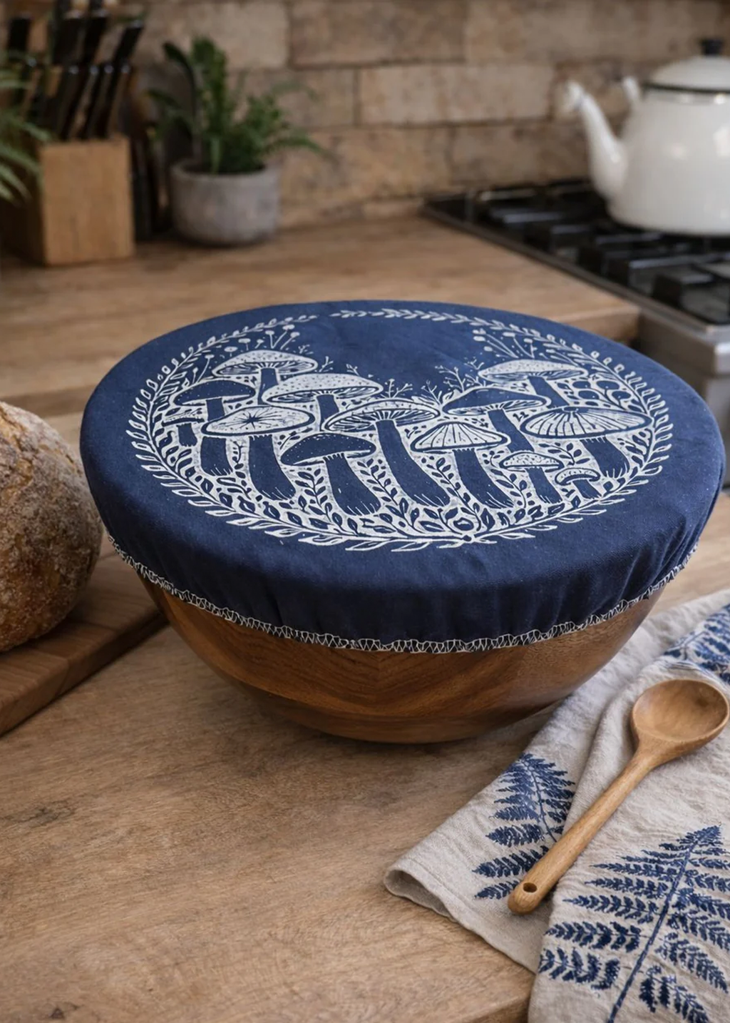 XXL Bowl Cover | Navy Mushrooms