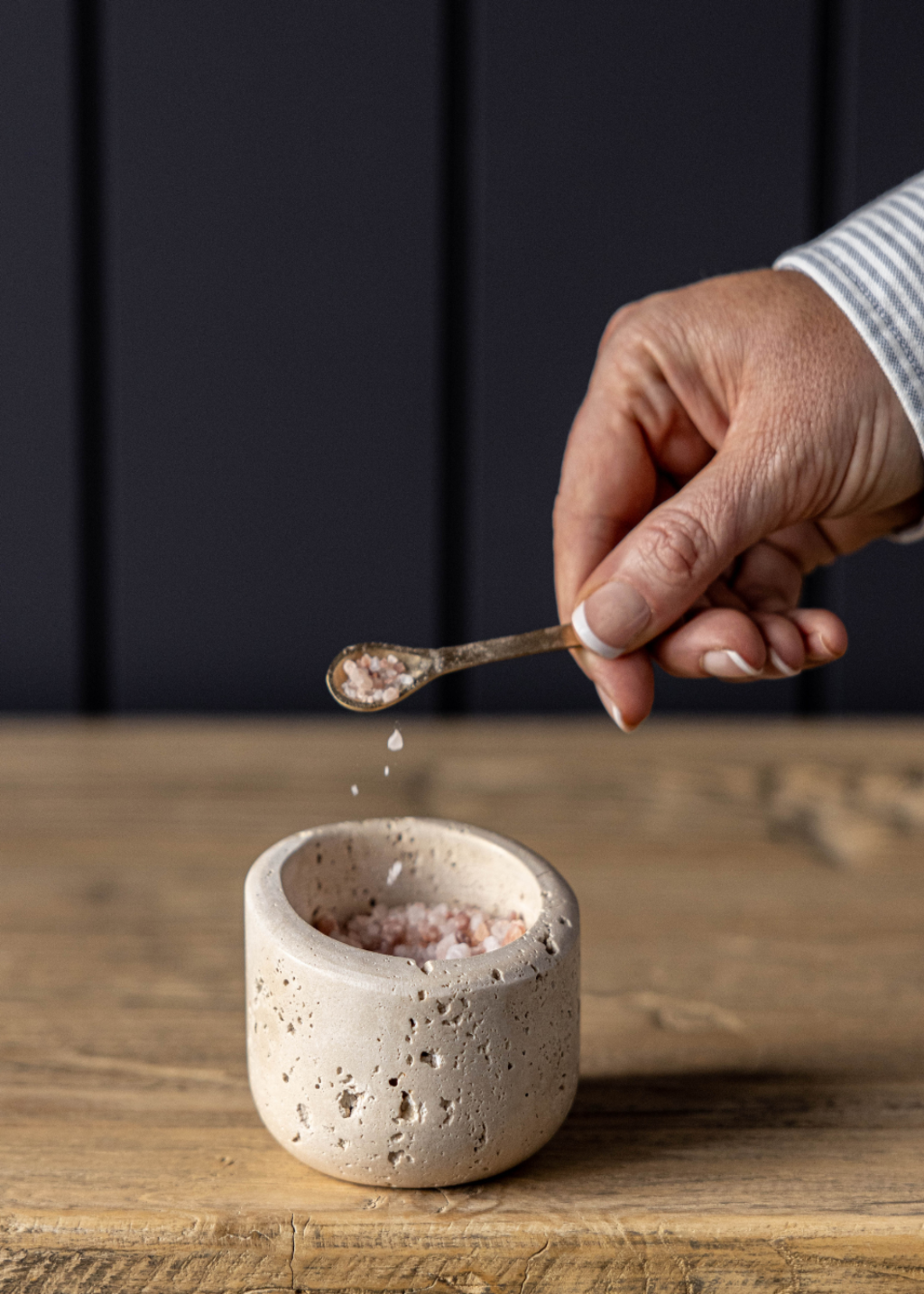 Travertine Salt Cellar With Spoon