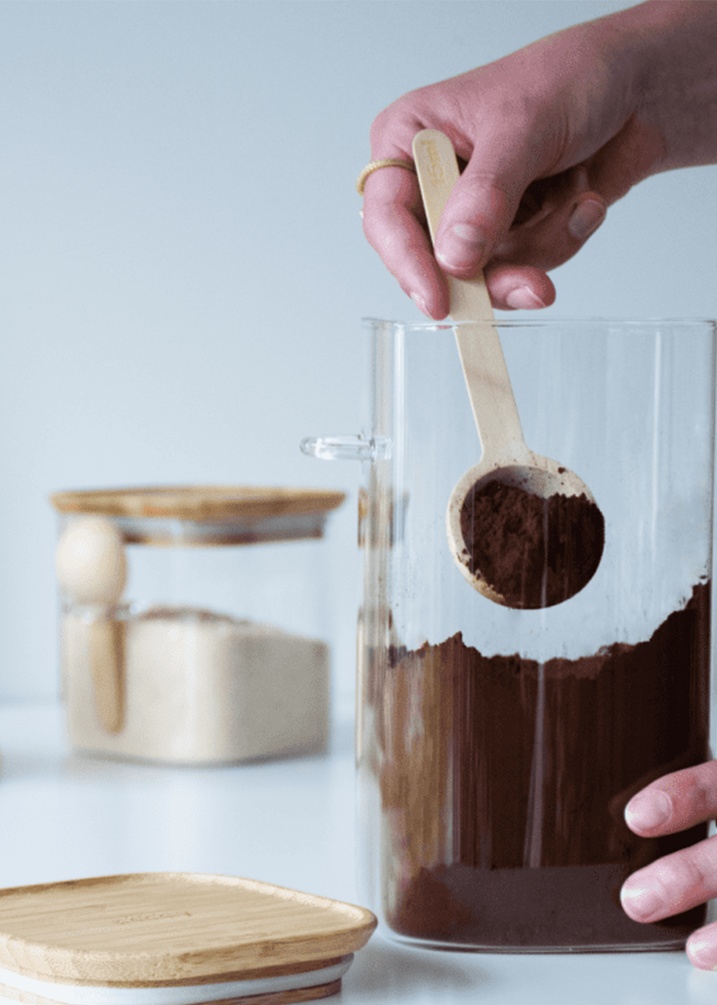 Bamboo Lid Glass Canister w/Spoon