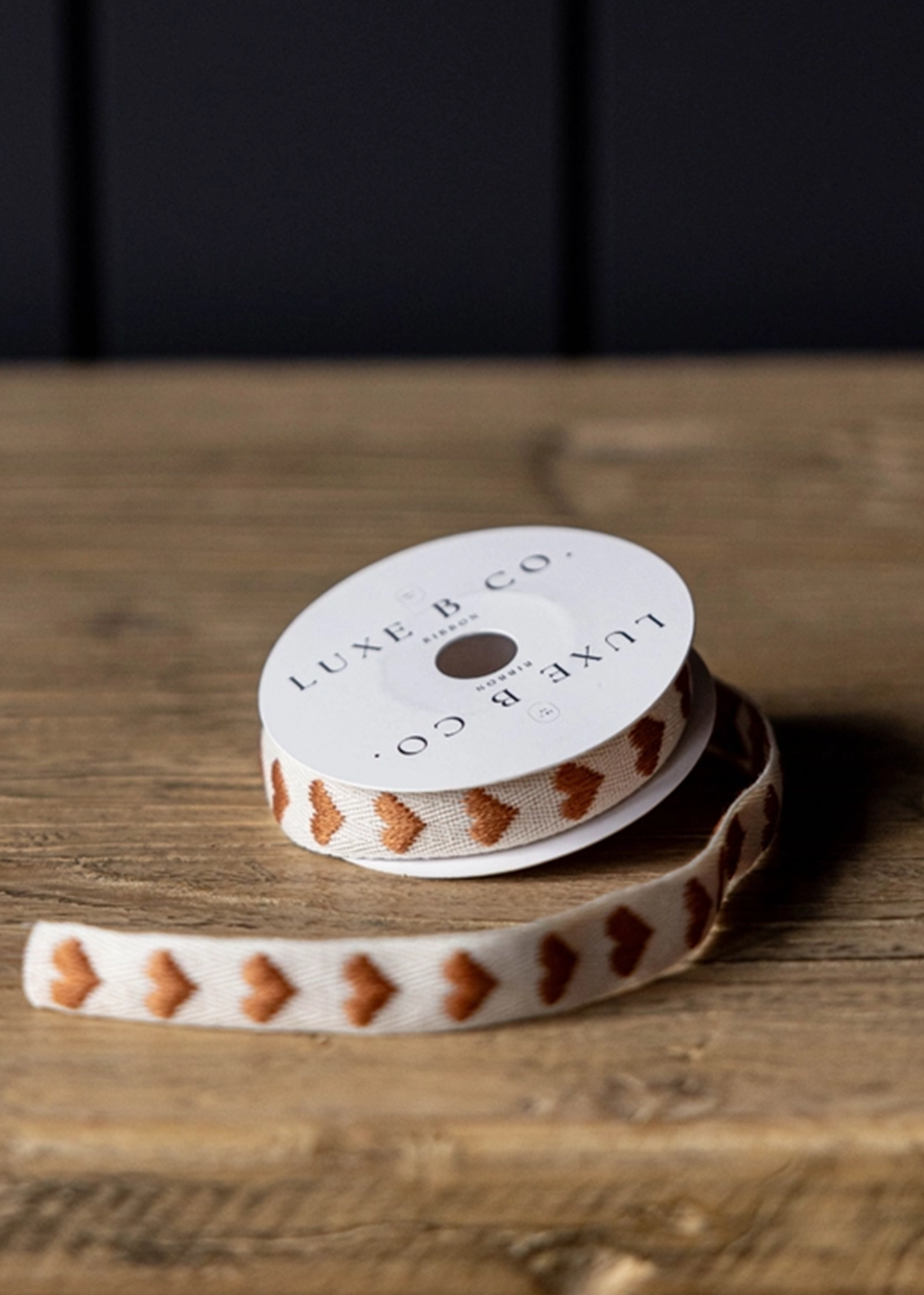 Brown Hearts Cotton Ribbon