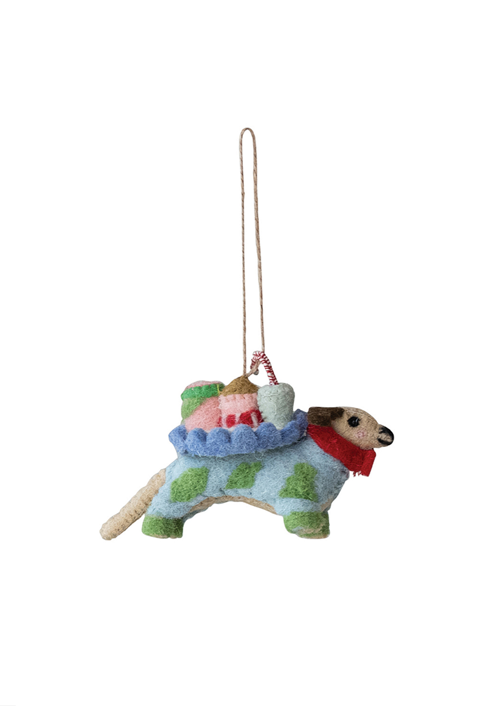 Handmade Wool Felt Christmas Latte Dog Ornament