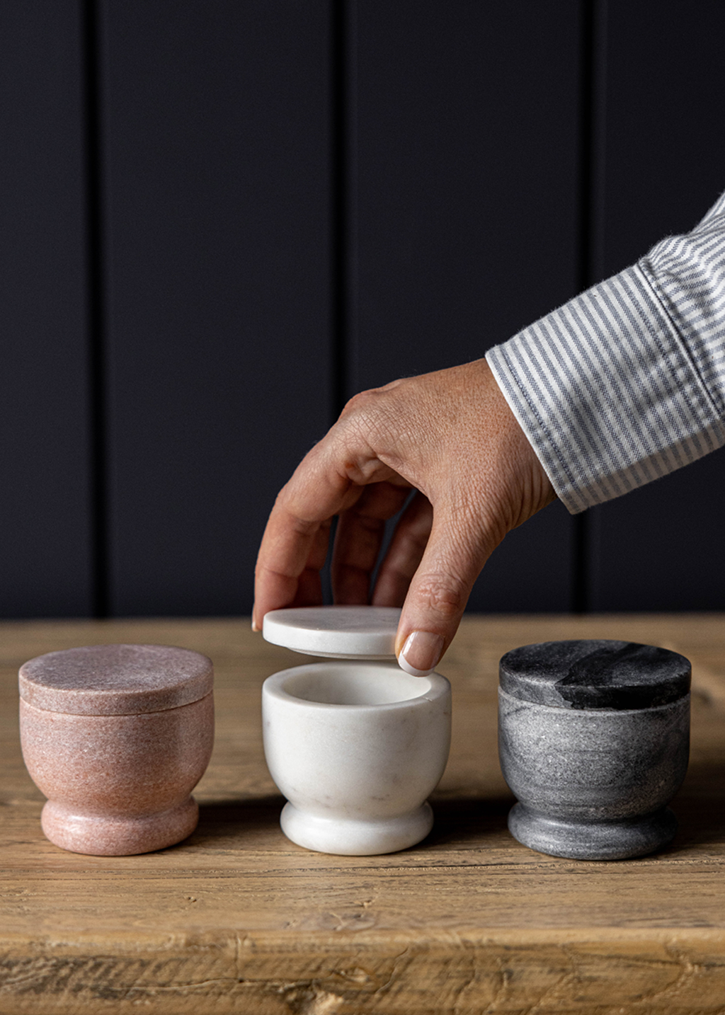 Marble Lidded Salt Cellar | White