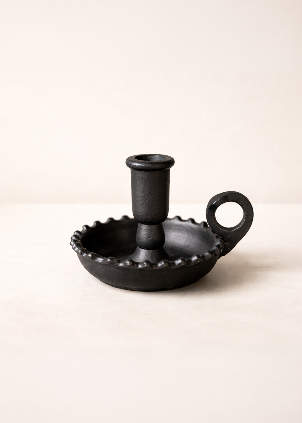 Scalloped Black Iron Candle Holder