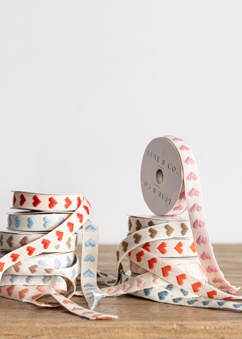 Soft Sky Blue Hearts Woven Ribbon