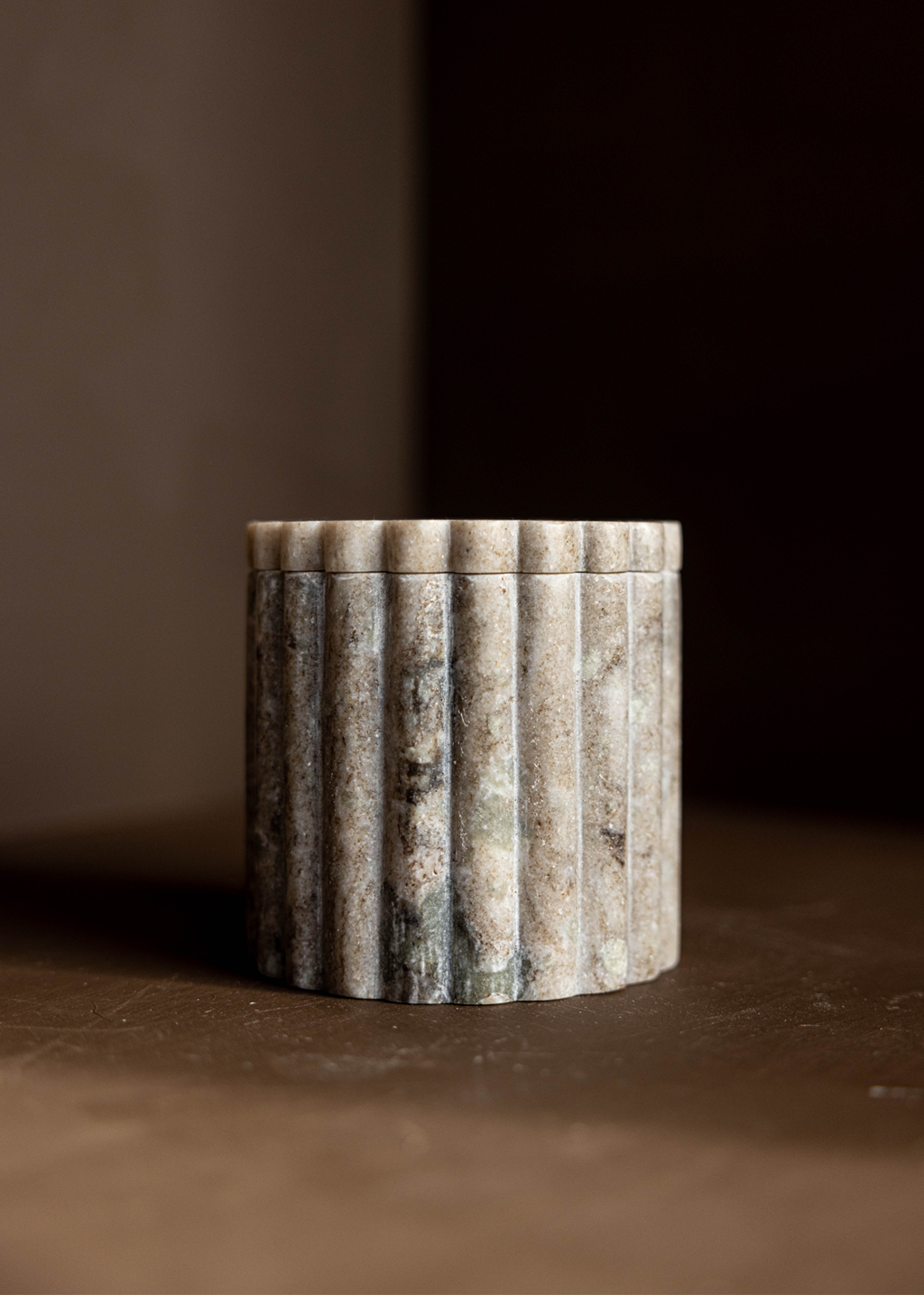 Beige Marble Fluted Jar