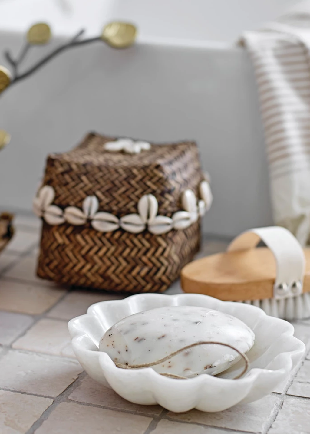 6" Flower Marble Bowl | White
