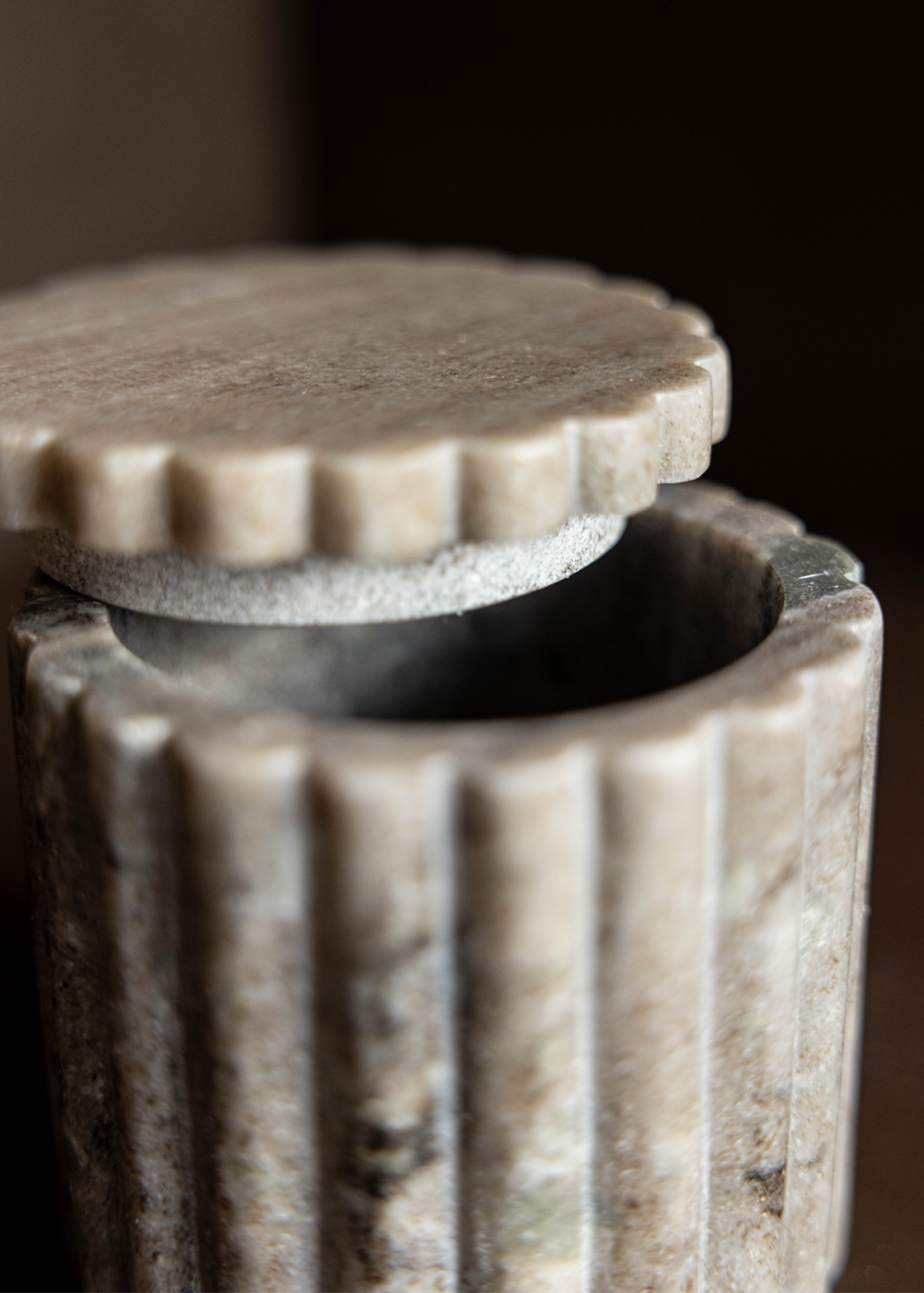 Beige Marble Fluted Jar