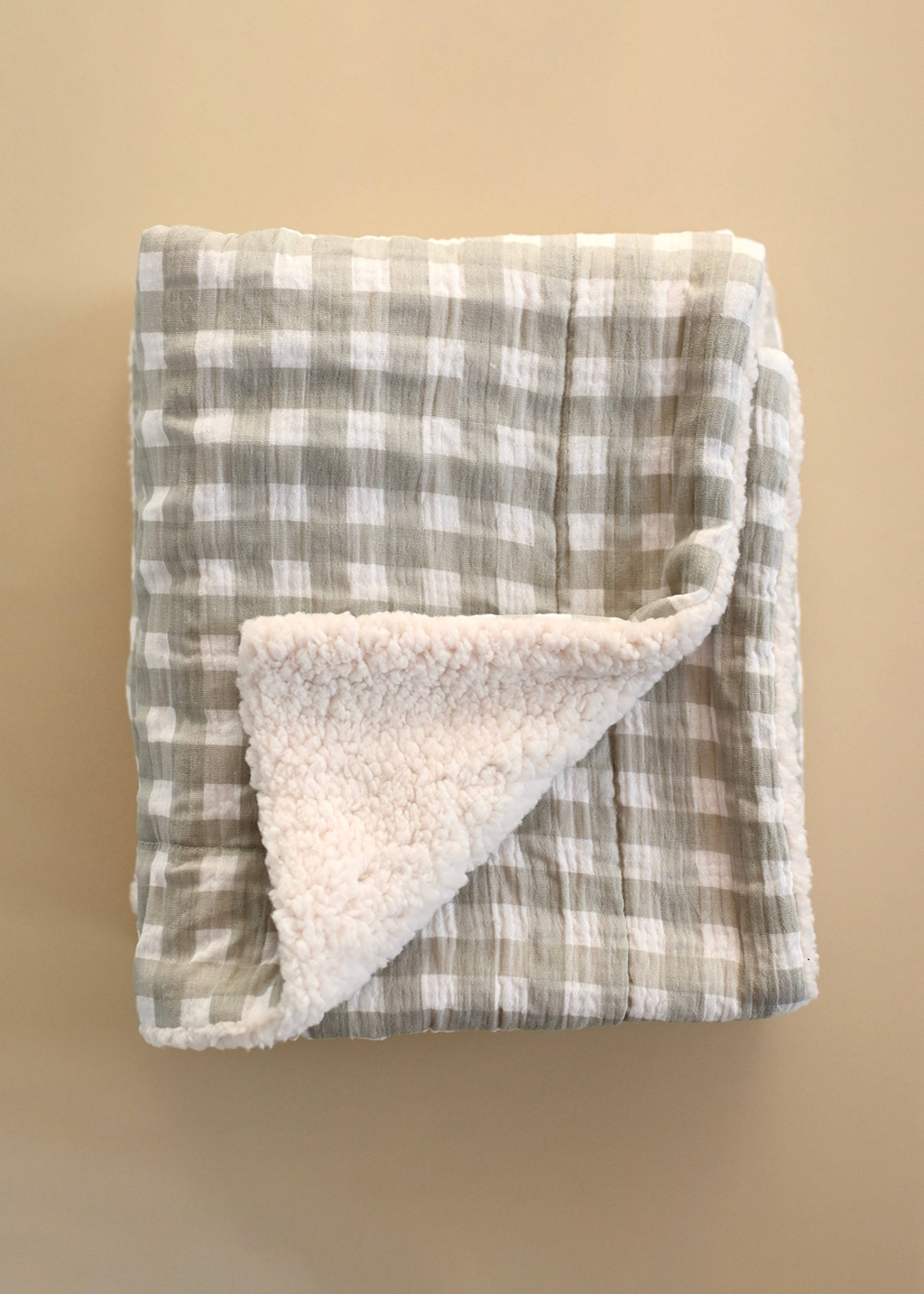 Minika Muslin & Sherpa Blanket | Sage Gingham