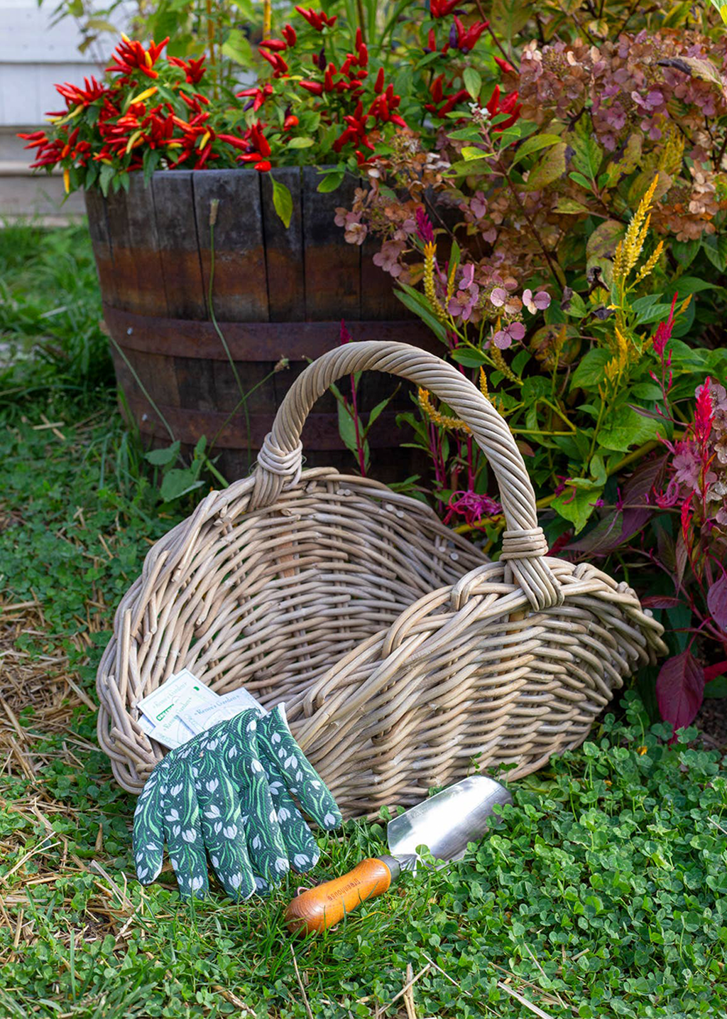 Oval Rattan Gathering Basket | Grey
