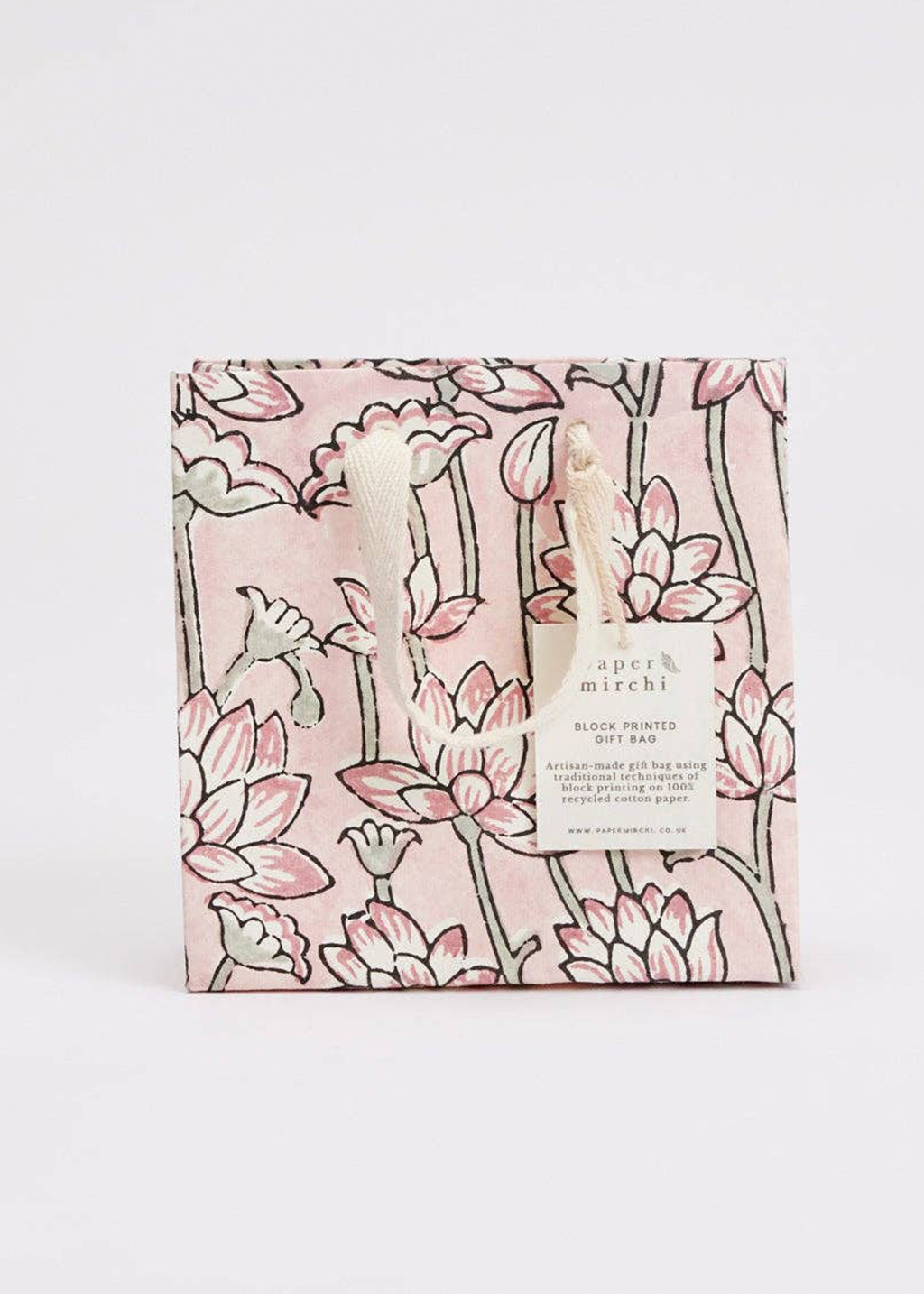 Hand Block Printed Gift Bag | Pink Earth (S)