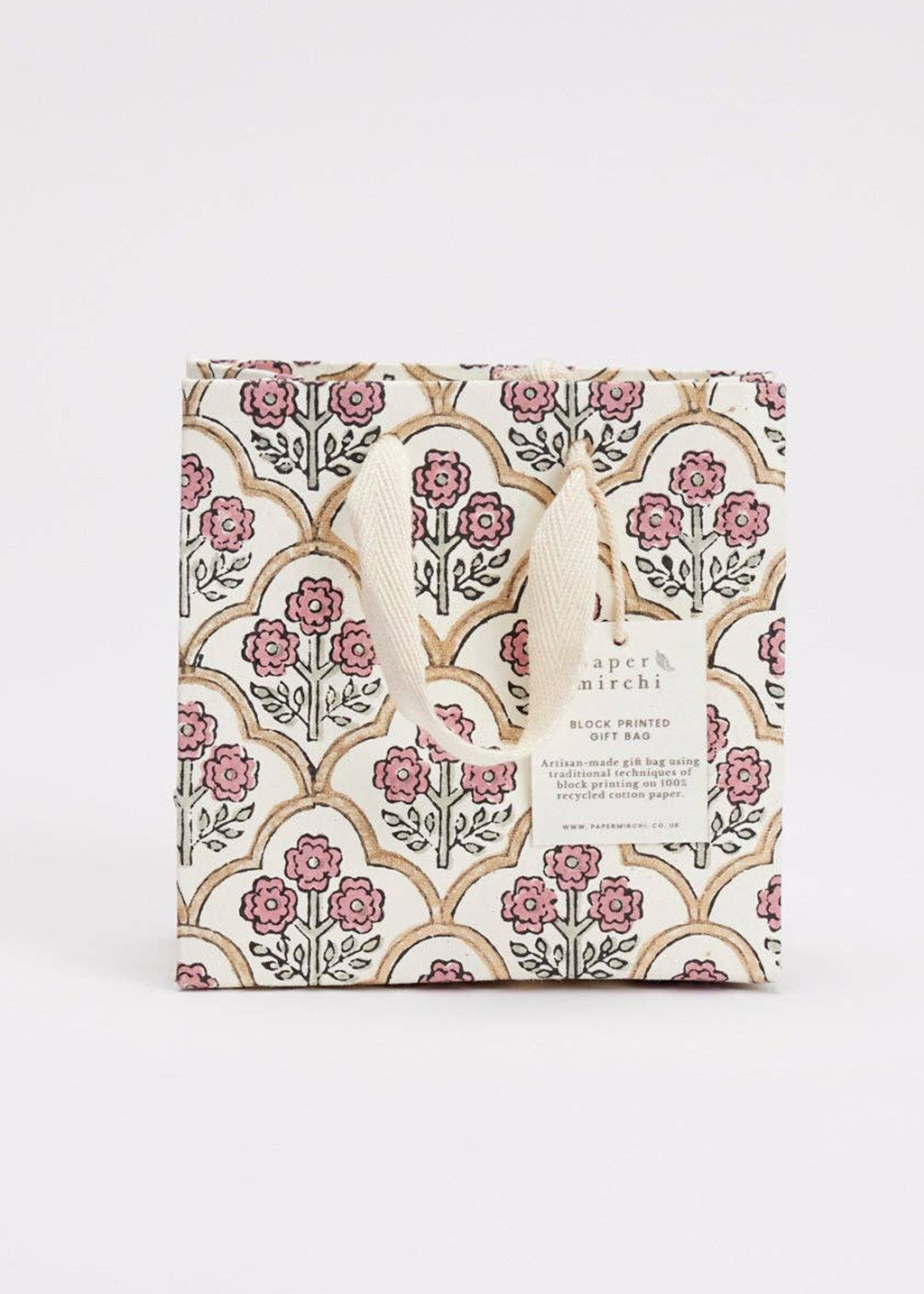 Hand Block Printed Gift Bag | Pink Earth (S)