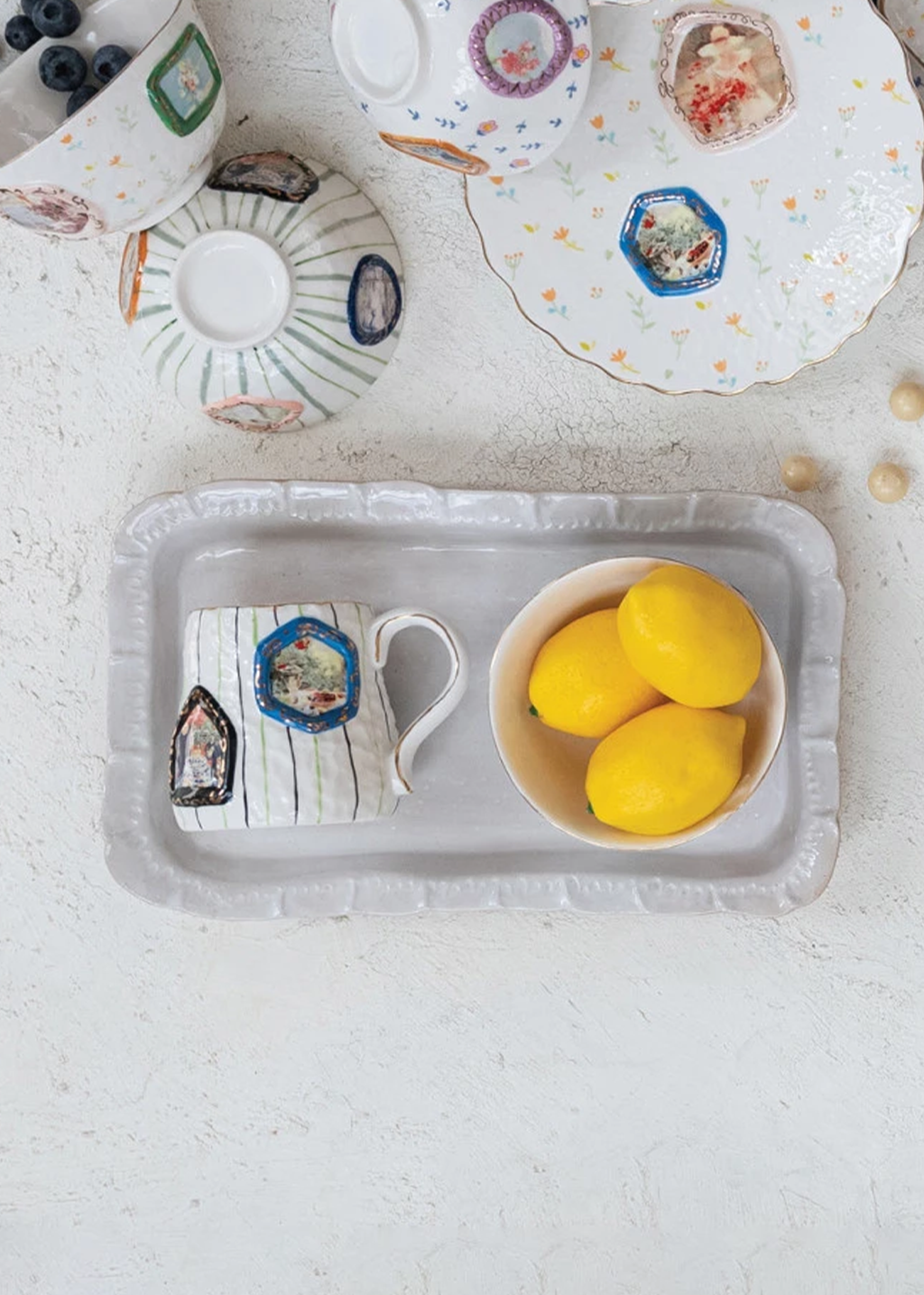 Ruffled Edge Stoneware Platter | White