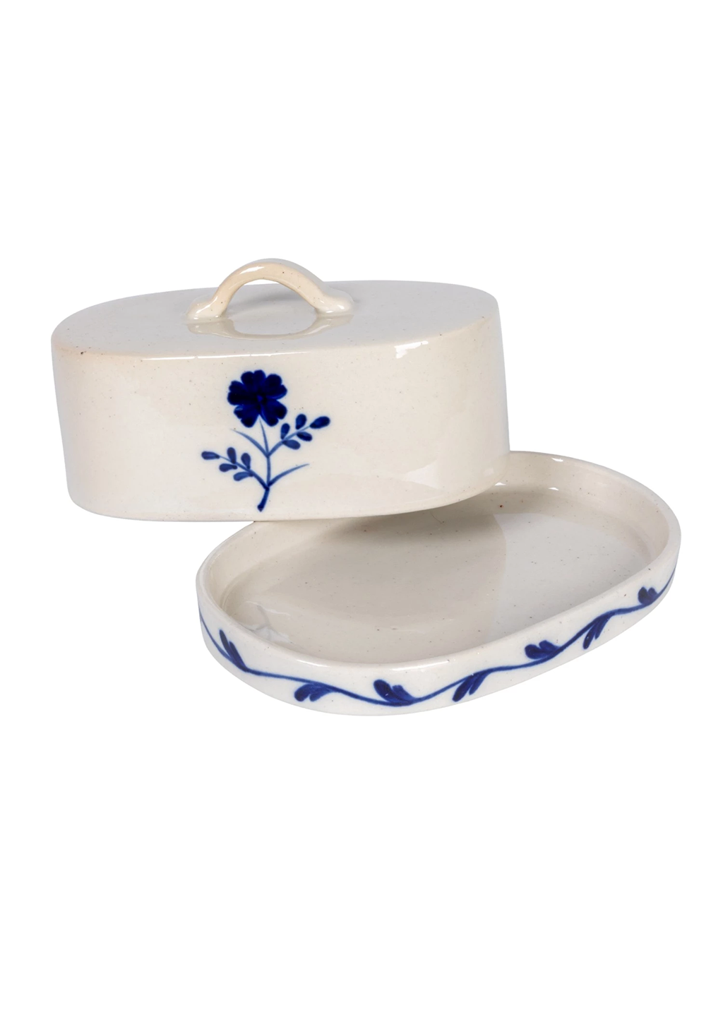 Hand-Painted Flower Butter Dish