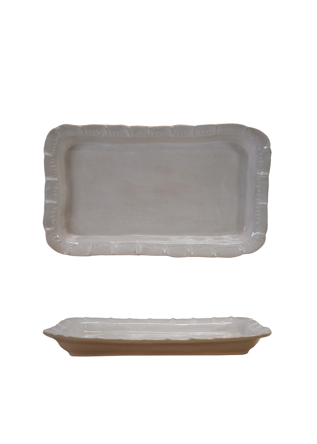 Ruffled Edge Stoneware Platter | White