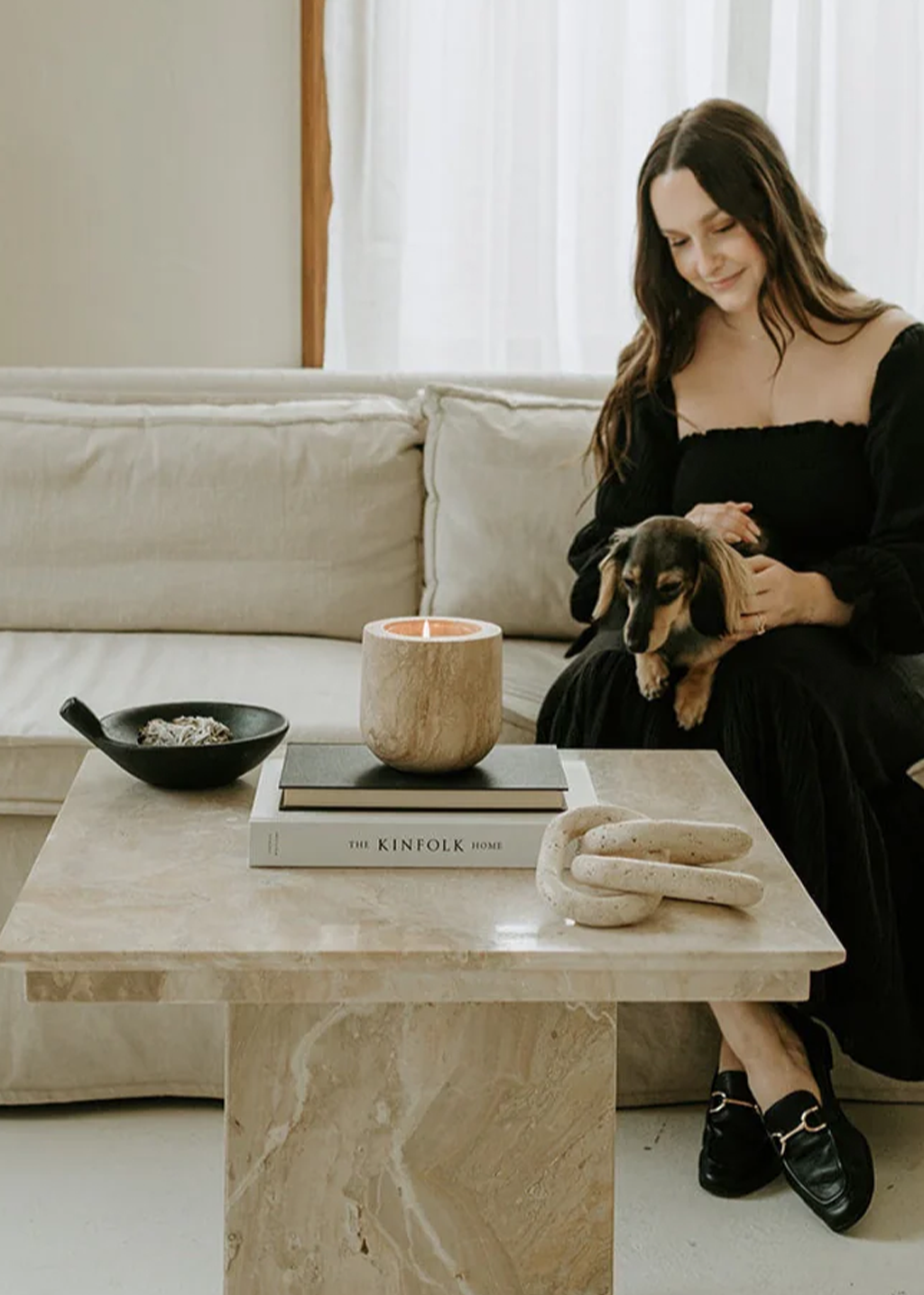 Beige Travertine Refillable Vessel & No.00 Candle