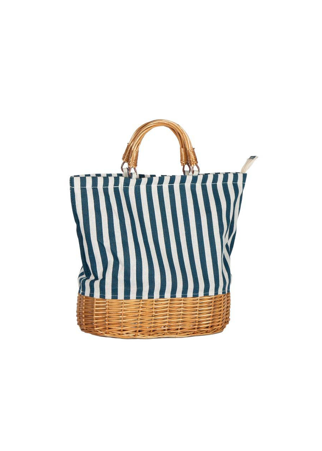 Oval Willow Base Insulate Picnic Bag | Blue Stripes