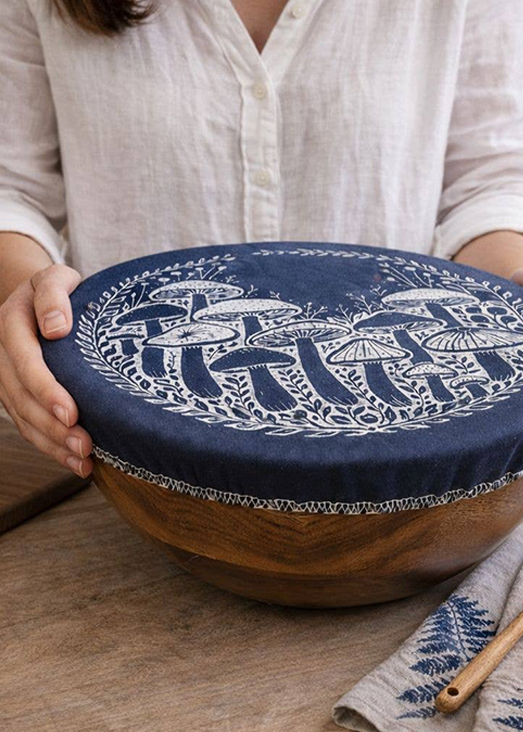 XXL Bowl Cover | Navy Mushrooms