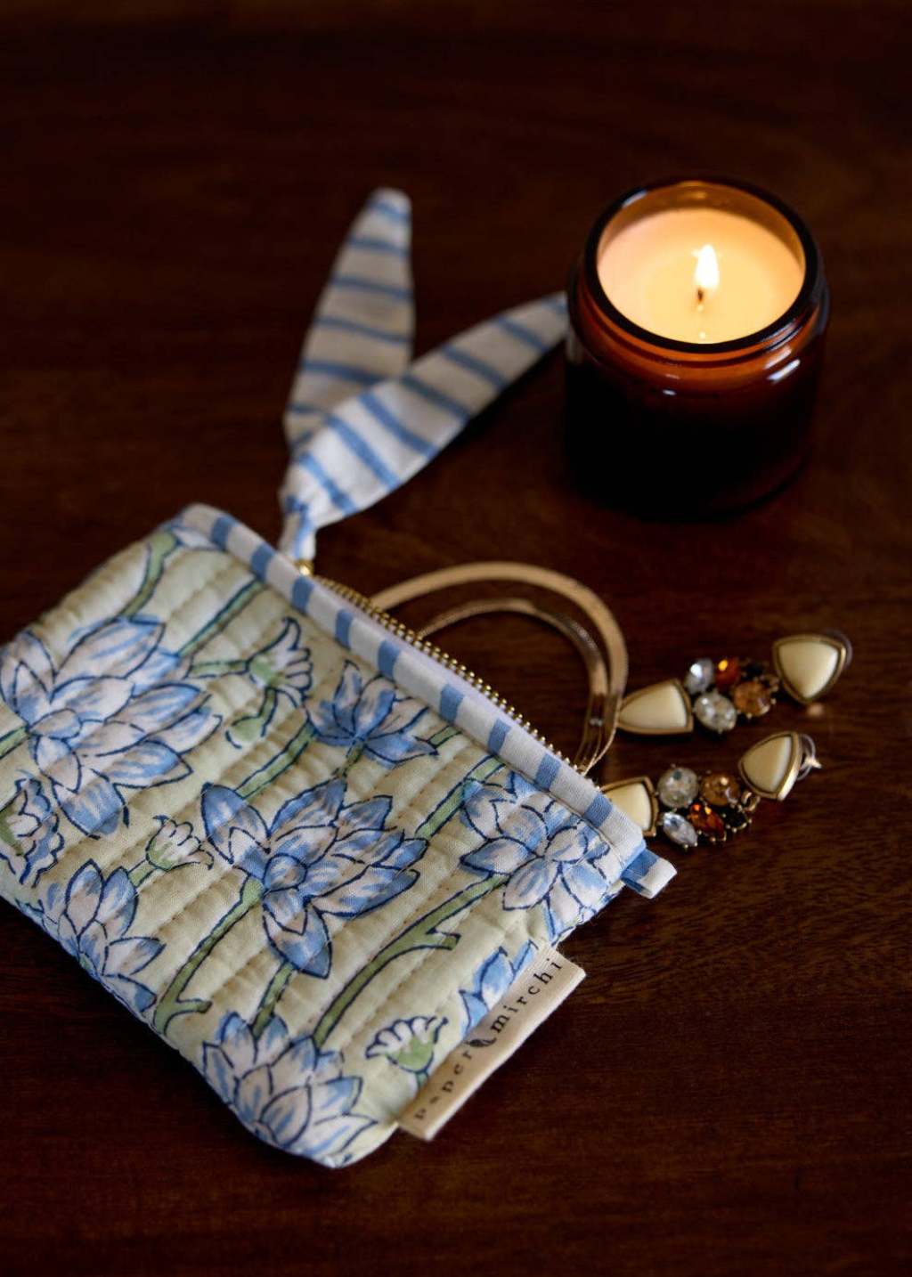 Organic Cotton Zip Pouch | Lotus Indigo (S)