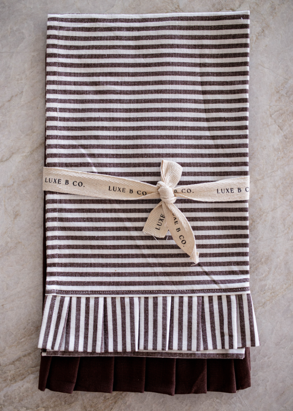 Ruffle Kitchen Towel | Brown & White Stripes