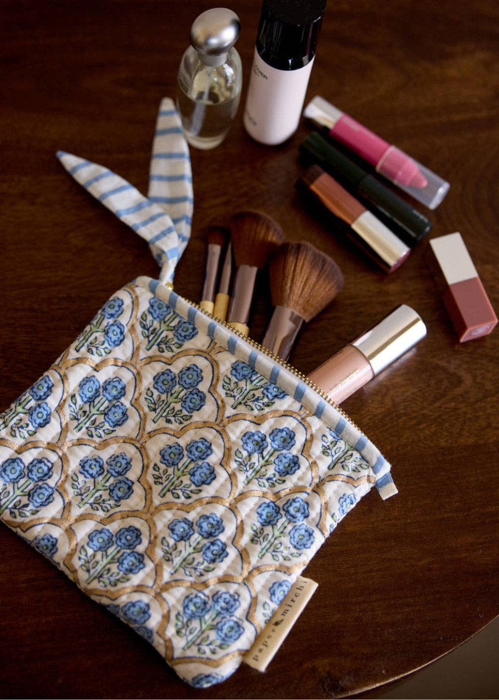 Organic Cotton Zip Pouch | Lotus Indigo (M)