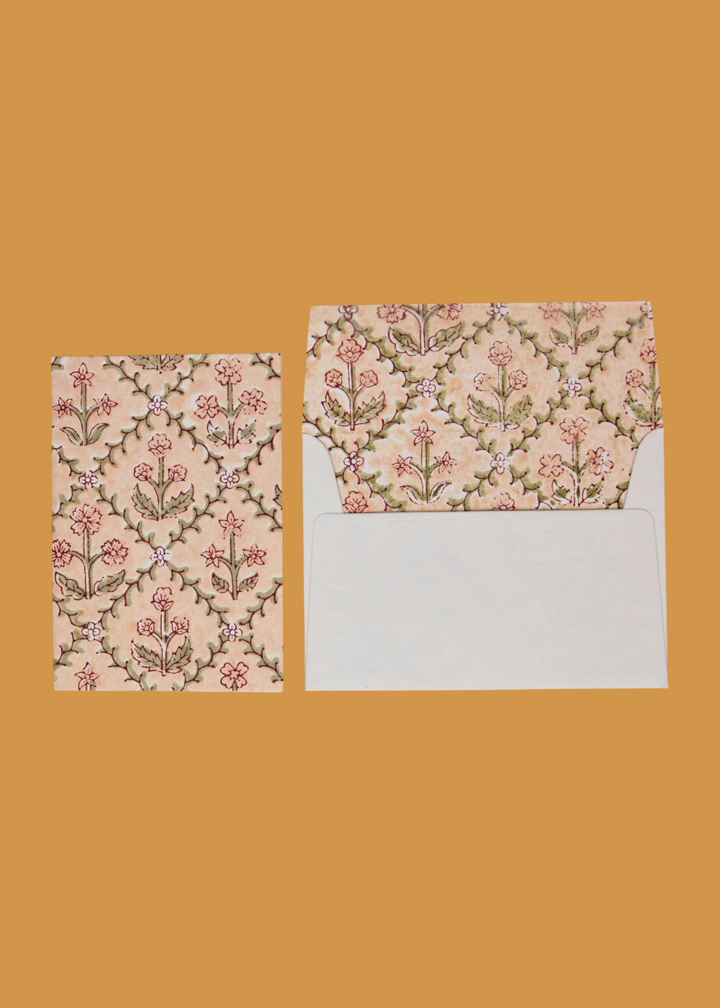 Block Print Card | Floral Lattice Terracotta