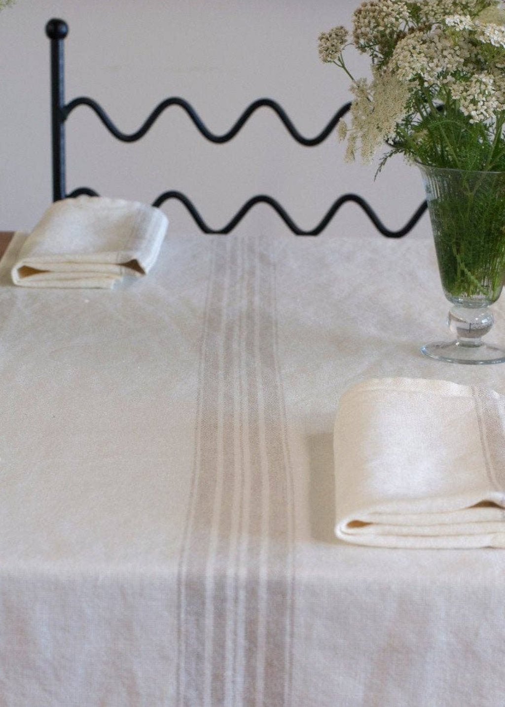 Maison Linen Runner | White with Beige Stripes 17x90