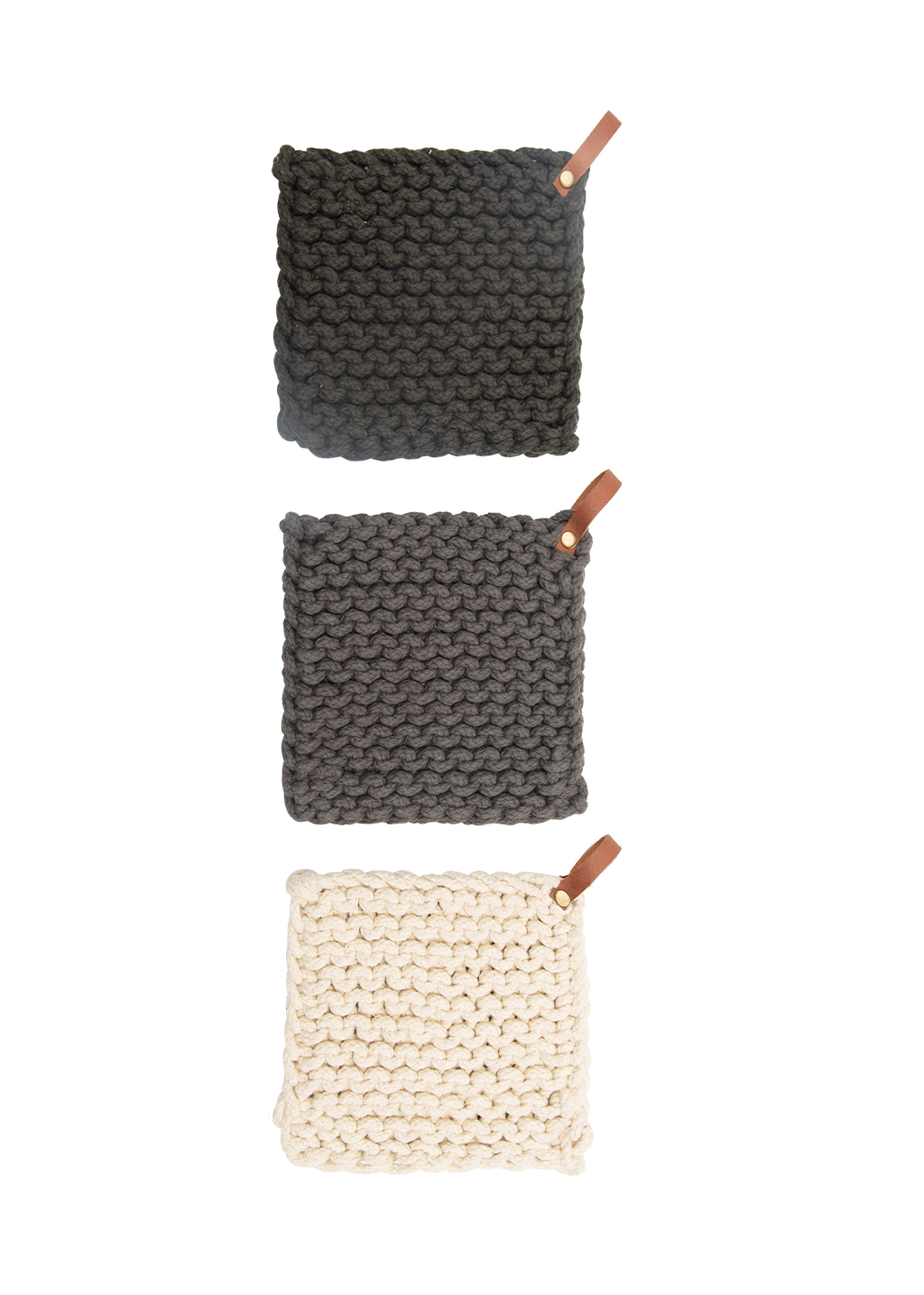 SQ Crocheted Pot Holder w Leather Loop
