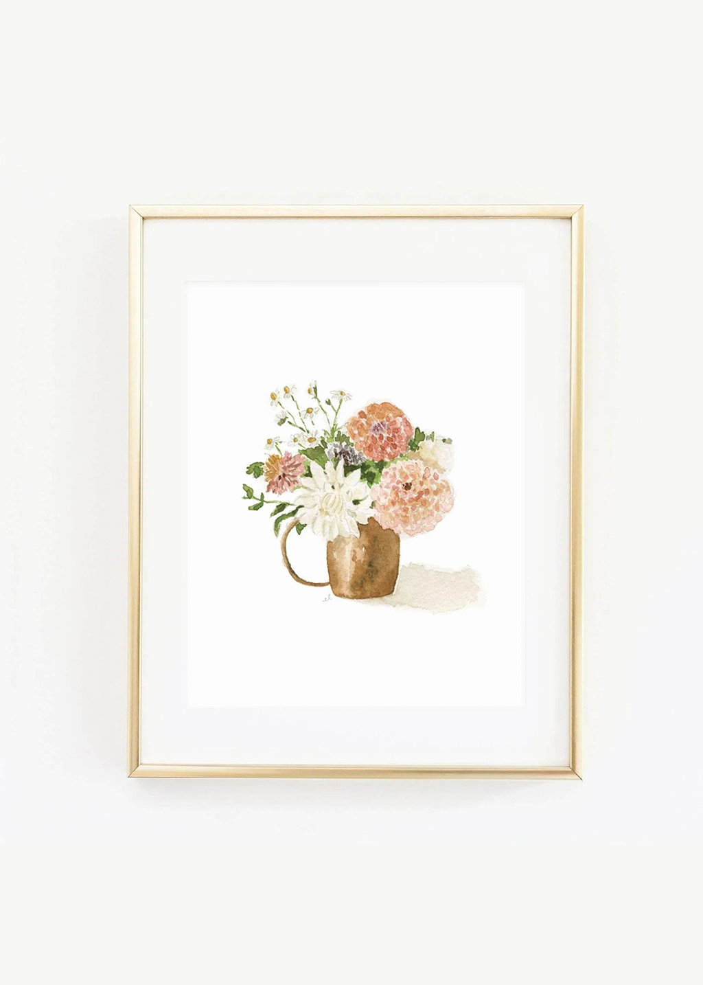 Dahlias Watercolor Art Print 8x10