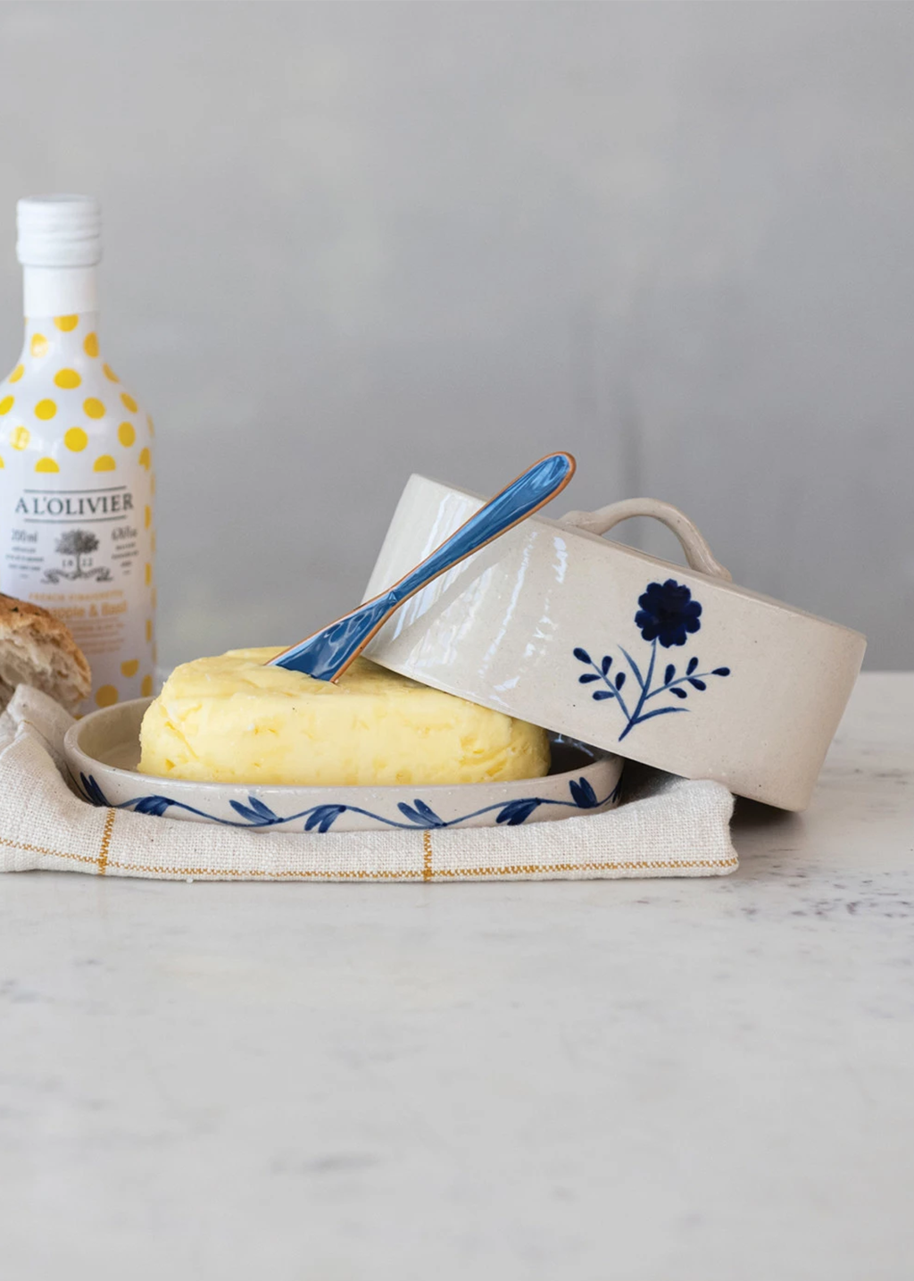 Hand-Painted Flower Butter Dish