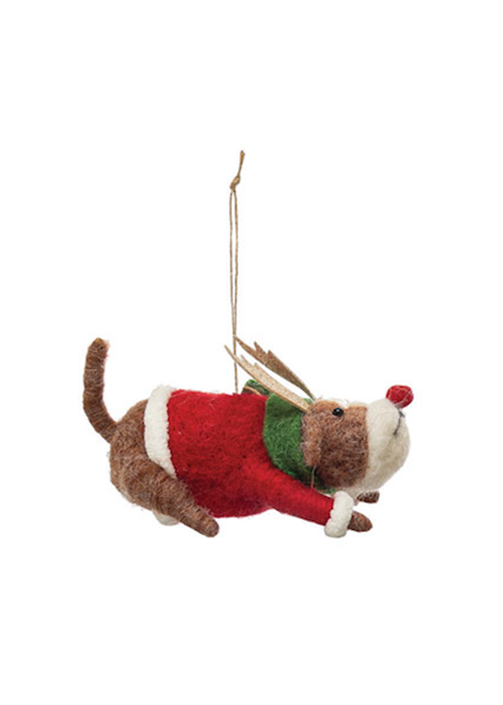 Handmade Wool Felt Dog Ornament | Rudolph