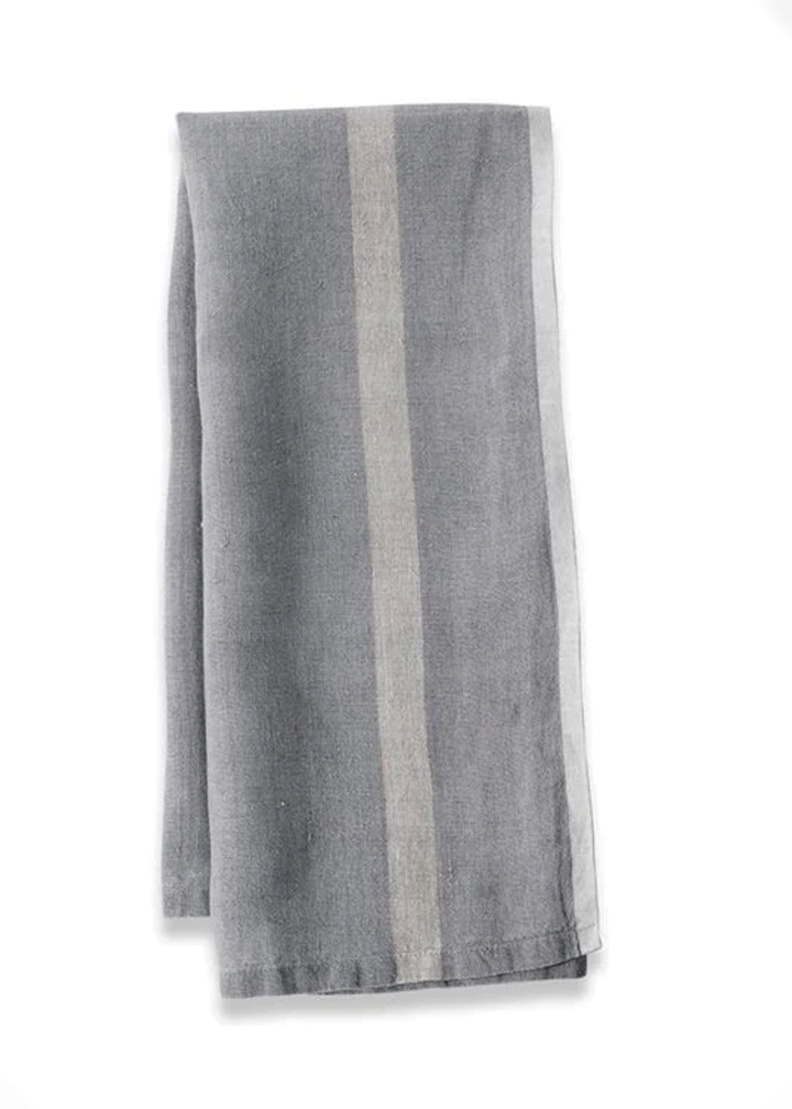 Lothantique Laundered Linen Tea Towel Natural + Grey stripe