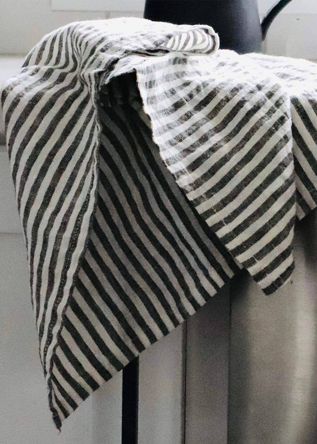 Linen Kitchen Towel | Grey & White Ticking Stripe
