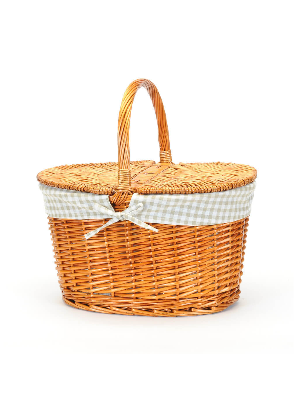 Oval Willow Two Lid Picnic Basket | Gingham Liner