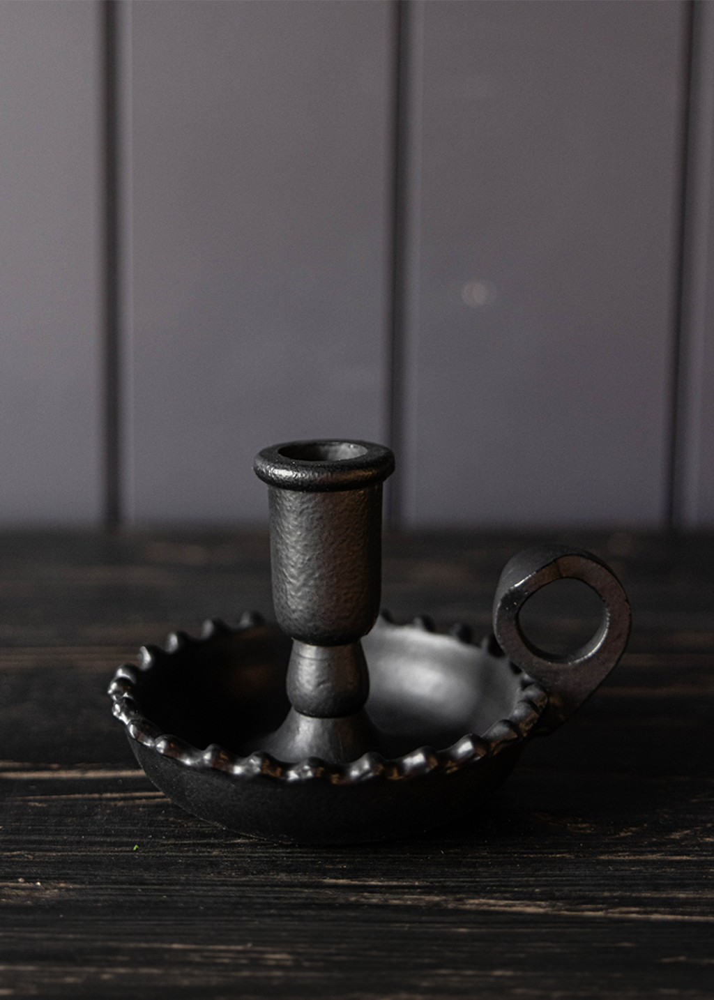 Scalloped Black Iron Candle Holder