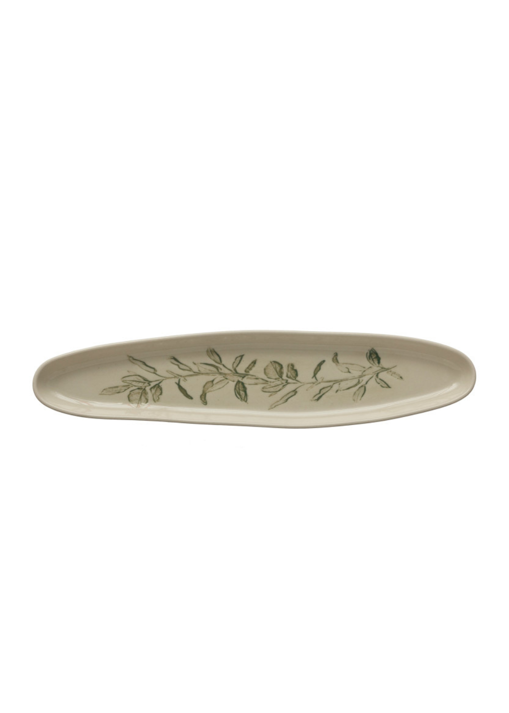 Oval Debossed Stoneware Tray | Botanical