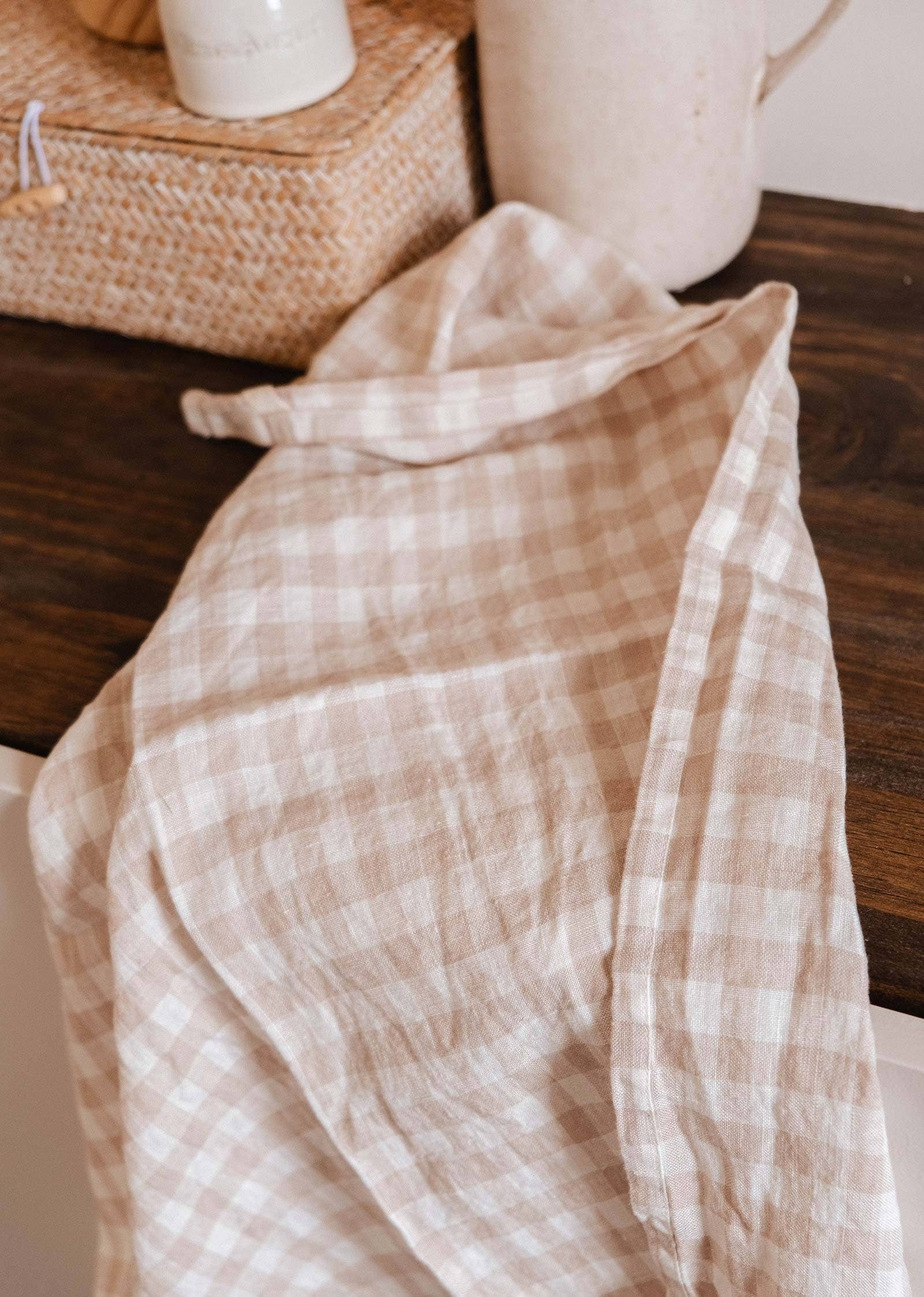 Checkered Tea Towel in Soft Linen