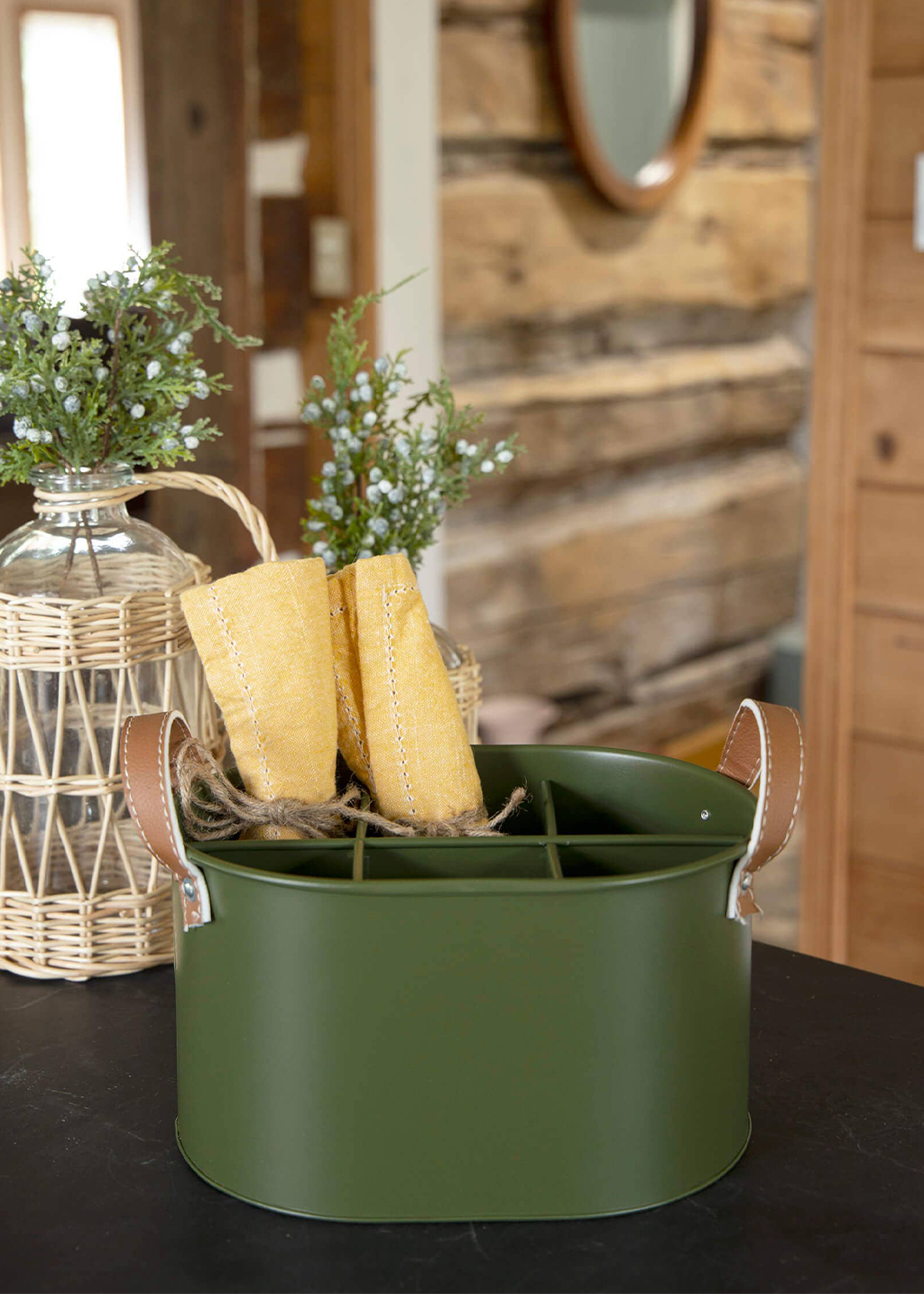 Oval Metal Divided Caddy | Dark Green