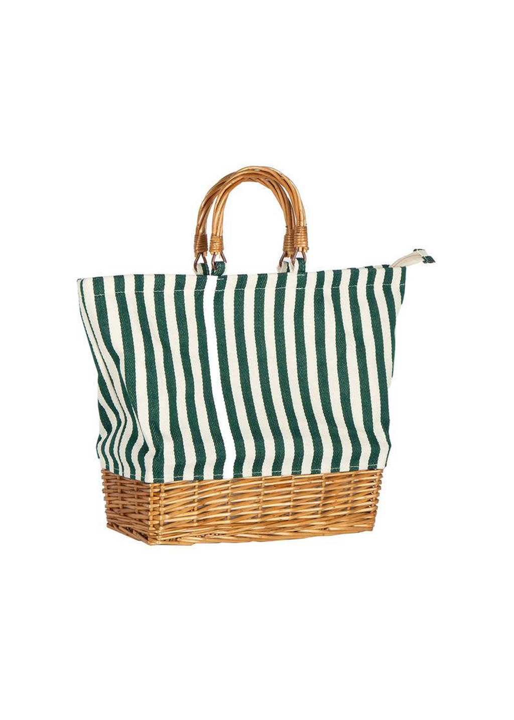 Rectangular Willow Base Insulated Picnic Bag | Green Stripes