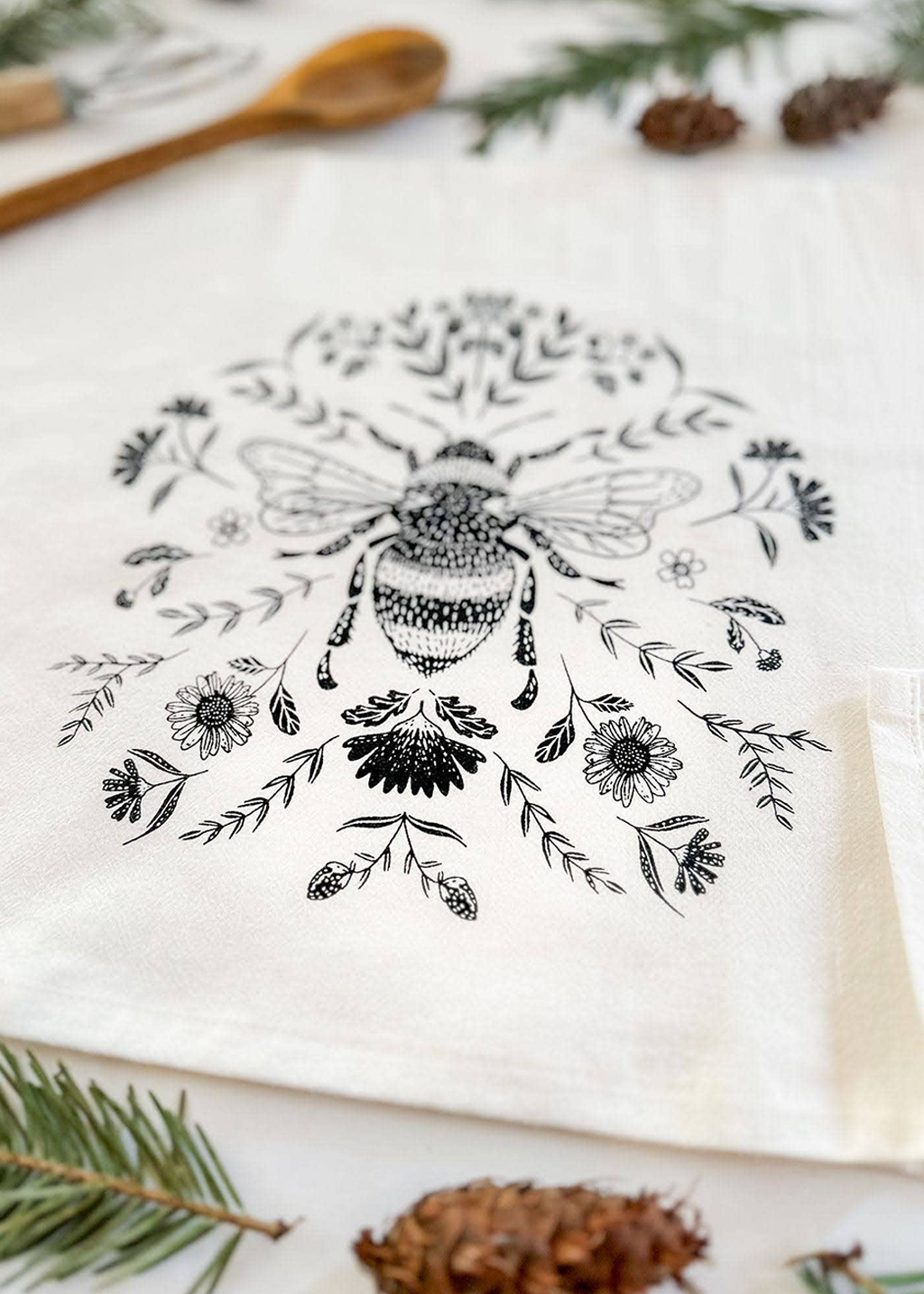 Charcoal Bee Tea Towel